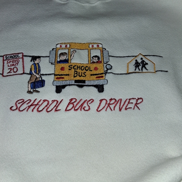 Lee Cream Crewneck Sweater with School Bus Design - Picture 3 of 10